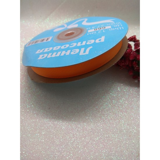 Лента репсовая однотонная 1,2 см*27,4 м (цв.оранжевый), цена за катушку